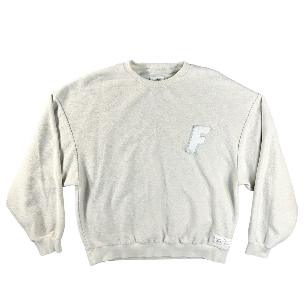 Fairplay Terry Crew Neck Ivory Sweatshirt Mens Size XL Extra Large